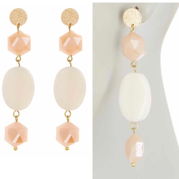 PANACEA QUARTZ DROP EARRINGS LIGHT PEACH G. STONE - Picture 6 of 7